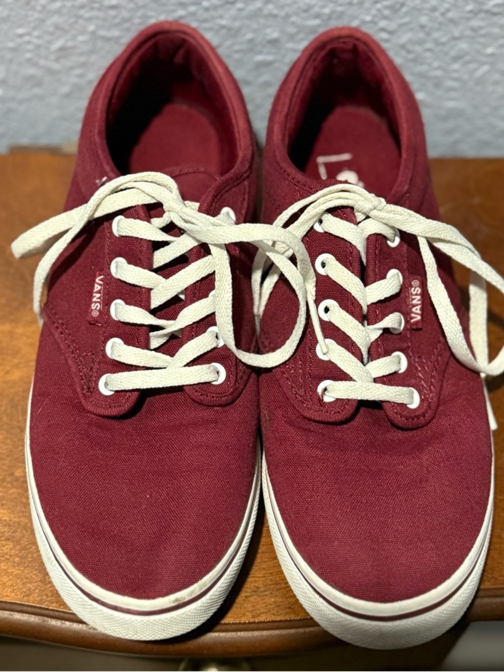 Vans Burgundy Canvas Sneakers with White Laces